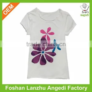 Hot Fashion Kids Clothing Extended Length Girl t Shirt Summer Range Flower-Print thumbnail-1