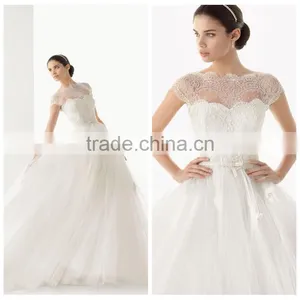 Latest Designs Lace Ball Gown Wedding Dress With Cap Sleeves thumbnail-1