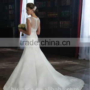 White Round Neck Sleeveless Embroidery Designs for Wedding Dress thumbnail-2