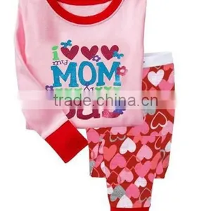 Girls Glitter i Lovemom and Dad Letter Printed Pajamas Suits Kids Cotton Sleepwears thumbnail-1