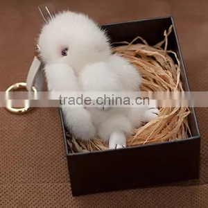 Myfur Customized Wholesale Luxury Baby Pink Mink Fur Made Rabbit Fur Key Ring thumbnail-2