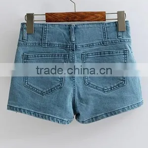 EY0613P Europe Style 2017 Ladies High Waist Washed Denim Shorts thumbnail-2