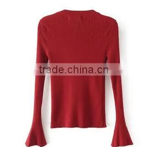 Runwaylover 128 New Design 2017 Ladies Fashion Knitted Flare Sleeve T-Shirt thumbnail-3