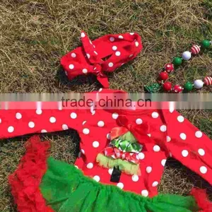 Baby Clothes Christmas Christmas Tree Green Red Tutu Romper White Dot Christmas Romper Kid Romper With Neckalce and Headband thumbnail-2