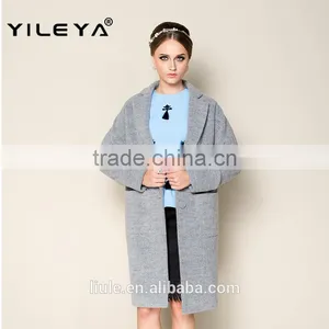 Hot Sale New Fashion High Grade Grey Long Style Ladies Hand Knitting Wool Coats thumbnail-1