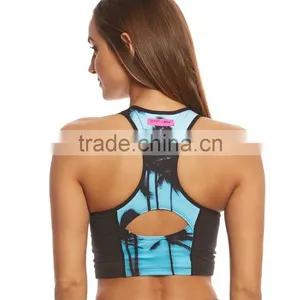 2017 Ladies Custom Design Sublimation Printed Private Label Crop Top Cutout Yoga Sports Bra Wholesale thumbnail-3