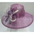 Purple / Ivory Sinamay Ladies Hats Veil And Feather Trim With Big Down Brim thumbnail-1