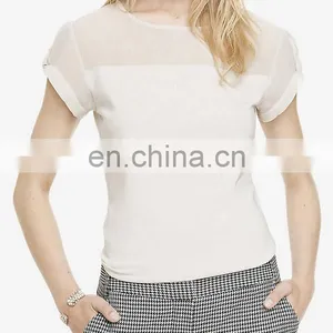 CHEFON Sheer Chiffon Yoke Twisted Sleeve Women Office Blouses for Uniform Short Sleeve thumbnail-2