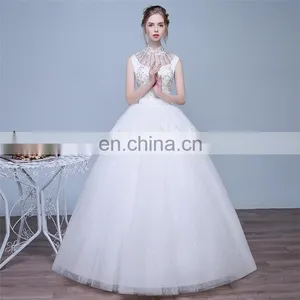 HS1634 2017 Cheap Halter Beading A Line Tulle Plus Size Long Wedding Dress Guest Gown Maid of Honor thumbnail-1