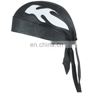 HMB-901B3 LEATHER FLAMES SKULL CAP DURAG HEAD WRAP BANDANA SKULLCAP HATS SCARF thumbnail-1