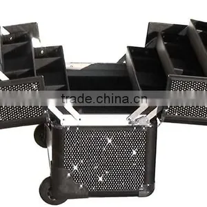 PRO Makeup Artist Rolling Train Case w/ 4trays & Dividers,Aluminum Travel Cosmetic Trolley Case thumbnail-3