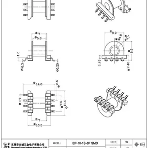 EP10 SMT Transformer Bobbins (4+4P),EP10 Transformer Accessories Bobbins，PM9630 Material, With Good High Temperature Resistance. thumbnail-2