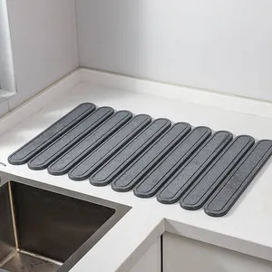 Engraved Foldable Diatomite Roll Up Stone Drying Mat for Kitchen, Bathroom thumbnail-1