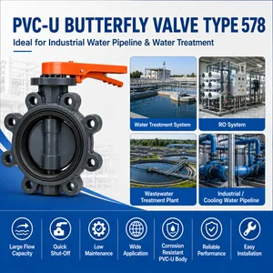 PVC-U Lug Style Butterfly Valve Type 578 With Hand Lever For Water Treatment Pipeline thumbnail-3
