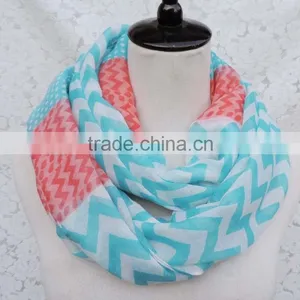 Hot Popular Wave Printing Ladies Thin Polyester Chevron Infinity Scarf thumbnail-3
