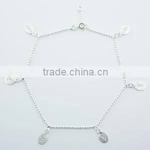 Sterling Silver Charm Anklet Handcrafted Oval Spiral Charms thumbnail-1