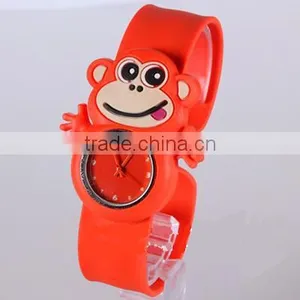 Cute Naughty Monkey Shaped Case Silicone Kids Slap Band Watch thumbnail-1