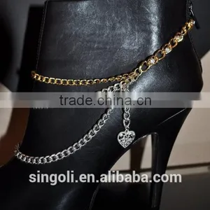 Shoe Decorations Wholesale Fashion Gold and Silver Chain With Heart Charms Shoe Jewelry thumbnail-2