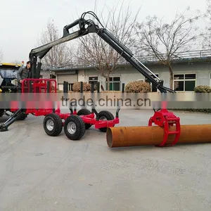 Tractor Towable Log Trailer With Crane/ Hydraulic Timber Crane With Trailer thumbnail-1