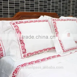 Flowers Embroidered Bedding Set With Hemstitch in Red Hue thumbnail-1
