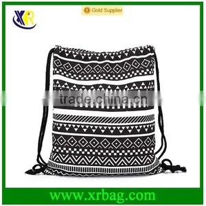 Custom Fashion Style Pattern Cotton Canvas Drawstring Backpack Bag thumbnail-4