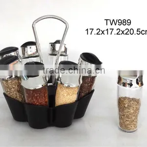 TW989 8pcs Glass Spice Jar Set With Plastic Stand thumbnail-1