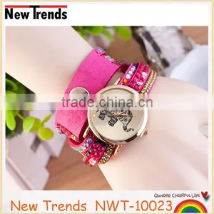 2016 Classical Colorful Leather Rhinestone Watch With Elephant thumbnail-1