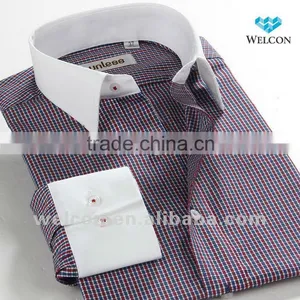 Long Sleeve Italian Style Latest Fashion Design 100% Cotton Harmonia Collar Plaid Business Dress Formal Shirts for Men thumbnail-1