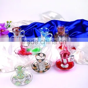 Color Painted Glass Coffee Tea Cups and Saucers thumbnail-1