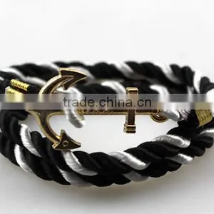 Leather Rope Stainless Steel Gold Anchor Bracelet/Hook Bracelet Anchor Wholesale thumbnail-2