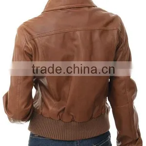 Ladies Leather Jackets With Dress Collar Style thumbnail-2