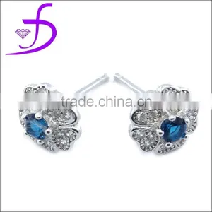 Rhodium Plating 925 Sterling Silver Gemstone Flower Stud Earring thumbnail-1