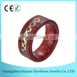Natural Red Wooden Ring With Metal Piece Inlay thumbnail-1