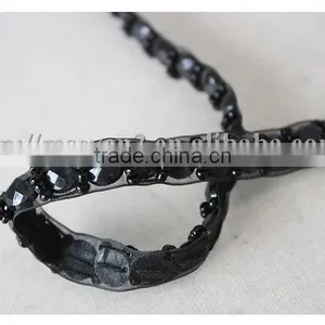 Handmade Black Organza Beaded Trim Decorative Beaded Trimming for Garments/bags/dress thumbnail-4