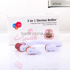 White 3 IN 1 Derma Roller Kit With 3 Separate Heads 180c/600c/1200c for Eyes+Face+Body thumbnail-6