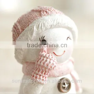 Resin Pink Cute Snowman Figurine Christmas Decorations thumbnail-6