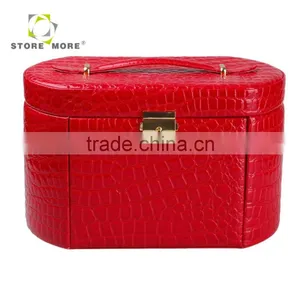 Red Faux Leather Alligator Jewelry Box Organizer Necklace Ring Display Case thumbnail-2
