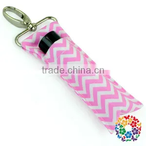 Grey Chevron Fabric Cotton Custom Key Holder Chapstick Lip Balm Holder thumbnail-4
