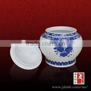 Blue and White Cheap Ceramic Tea Caddy With Rice-pattern Decorated Ceramic thumbnail-1