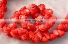 16" 10mm Red Carved Flower Shaped Natural Loose Coral Beads Strand Wholesale thumbnail-1