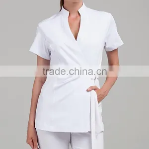 Wholesale Online Lady Custom OEM Fashion New Design Clothing Factory Thai Wrap Model Tunic Blouses Shirt Tops Woman Spa Uniform thumbnail-1