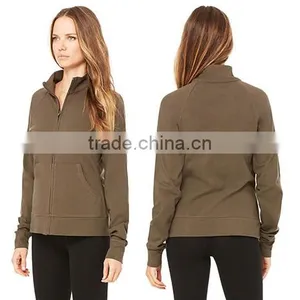 Custom Jacket Manufacturers Women's Long Raglan Sleeves Zipper Cotton Spandex Jacket thumbnail-1