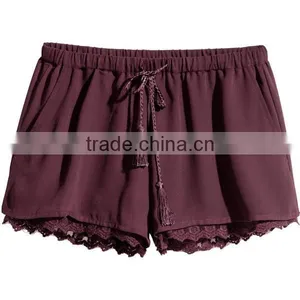 New Design Ladies Summer Shorts Mini Micro Woven Stretch Lace Trim Shorts thumbnail-2