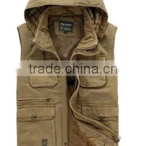 Middle-aged Fishing Vest / Plus Cashmere Hooded Vest Thick Warm Photography thumbnail-1