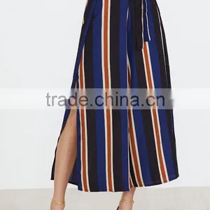 Vertical Striped Slit Side Wide Leg With Belt Fashion Pants for Women thumbnail-4