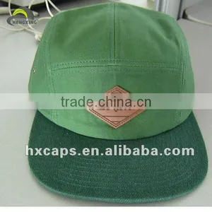 Blank Cotton Green Leisure Flat Brim Cap With Leather Patch thumbnail-1