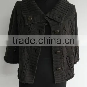Ladies Fashion Cable Knit Turtle Neck Poncho Sweater thumbnail-1