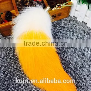 Colorful Fox Fur Keychains 100% Real Fox Fur Rehinstone Tail Bag Pendants Accessory thumbnail-1