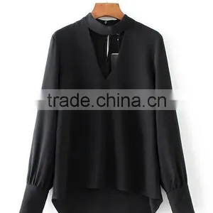 Runwaylover EY2376B Ladies 2017 Deep V-Neck Sexy Pure Color Blouse thumbnail-5