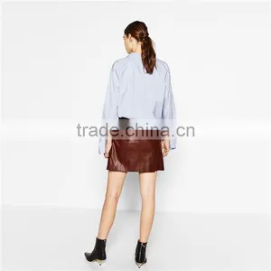 2017 OEM Spring Light-reflecting Faux Leather Elastic Waist Skirt thumbnail-3